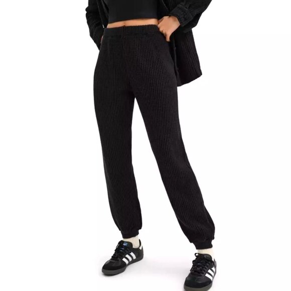 MATE the Label Pants - Mate the label Black Organic Cotton Waffle Relaxed Joggers, Size medium, New!